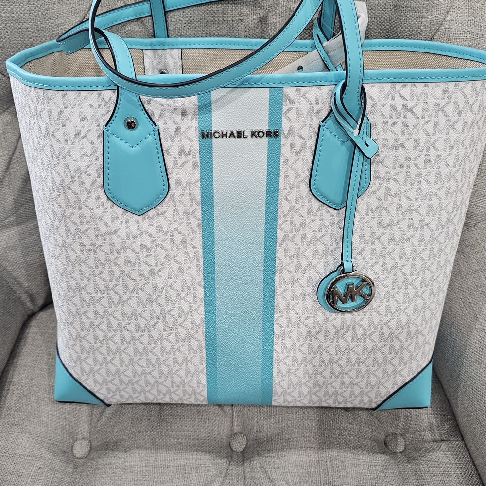 Michael Kors Turquoise and White Tote Bag